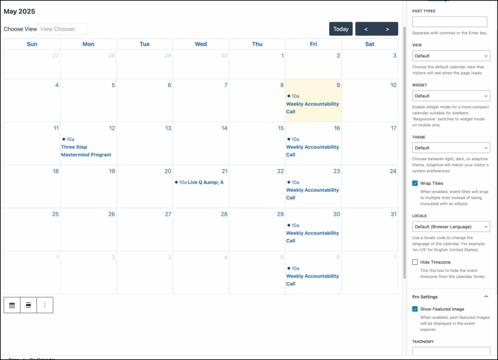 Calendar example